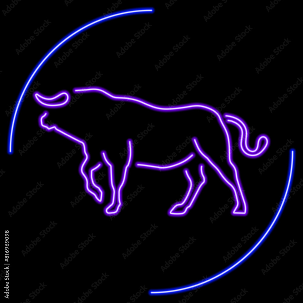 bull neon sign, modern glowing banner design, colorful modern design trend on black background. Vector illustration. bull neon sign, modern glowing banner design, colorful modern design trend on black background. Vector illustration.