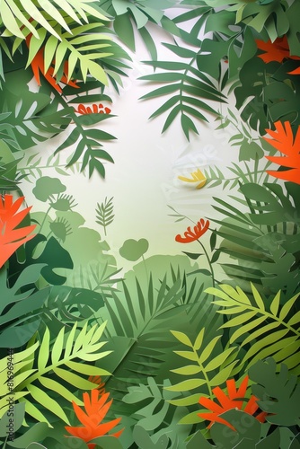 A lush green jungle scene paper cut style background