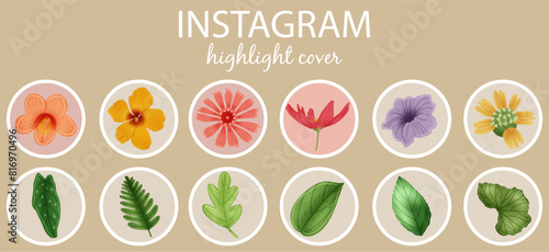 Cute Flower and Leave instagram highlight story cover design vector