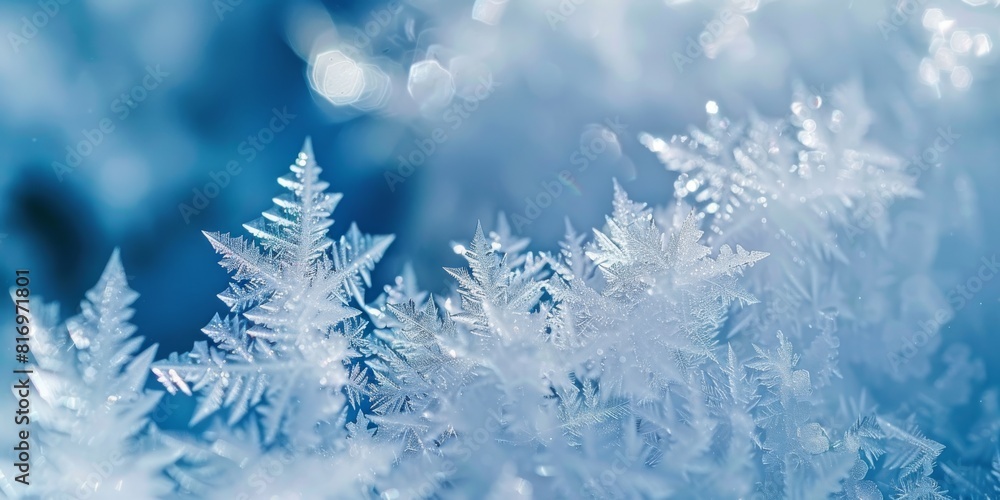 Macro detail to an ice crystals and frost patterns formed on surfaces during winter mornings Macro detail to an ice crystals and frost patterns formed on surfaces during winter mornings