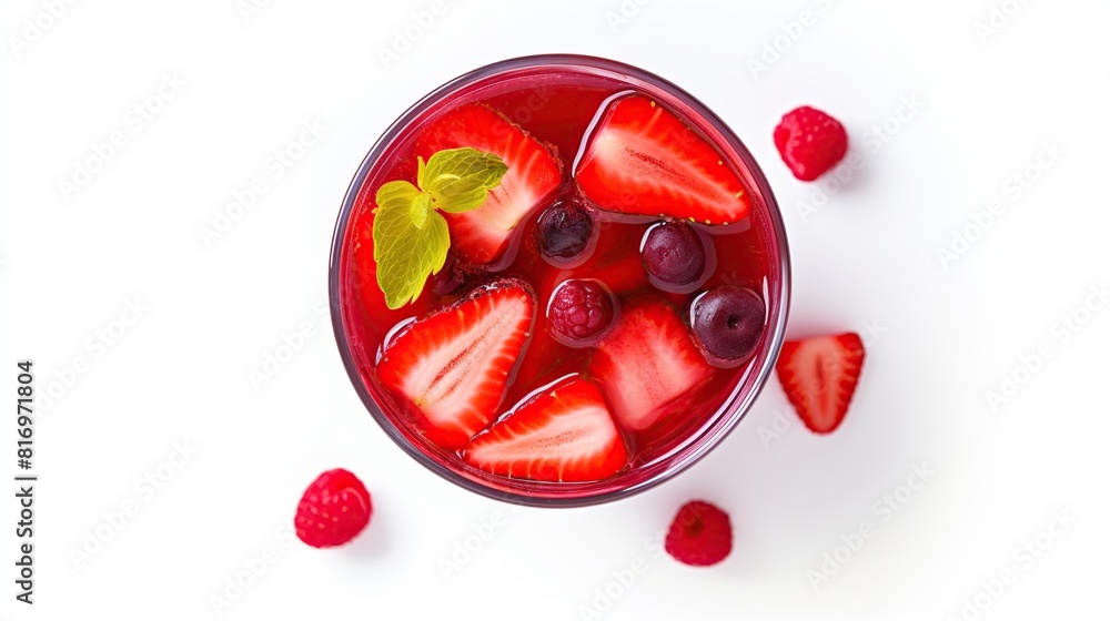 Sangria drink in glass isolated on white background. Top view Sangria drink in glass isolated on white background. Top view