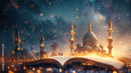 islamic greeting eid ul adha ramadan kareem and eid mubarak card design background with lanterns , lamps and lights 
