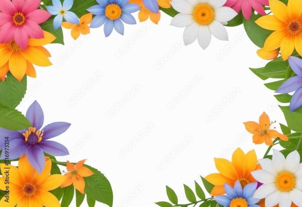 Summer Floral Frame, Pastel Beautiful Spring Template, Text Background, Copy Space.