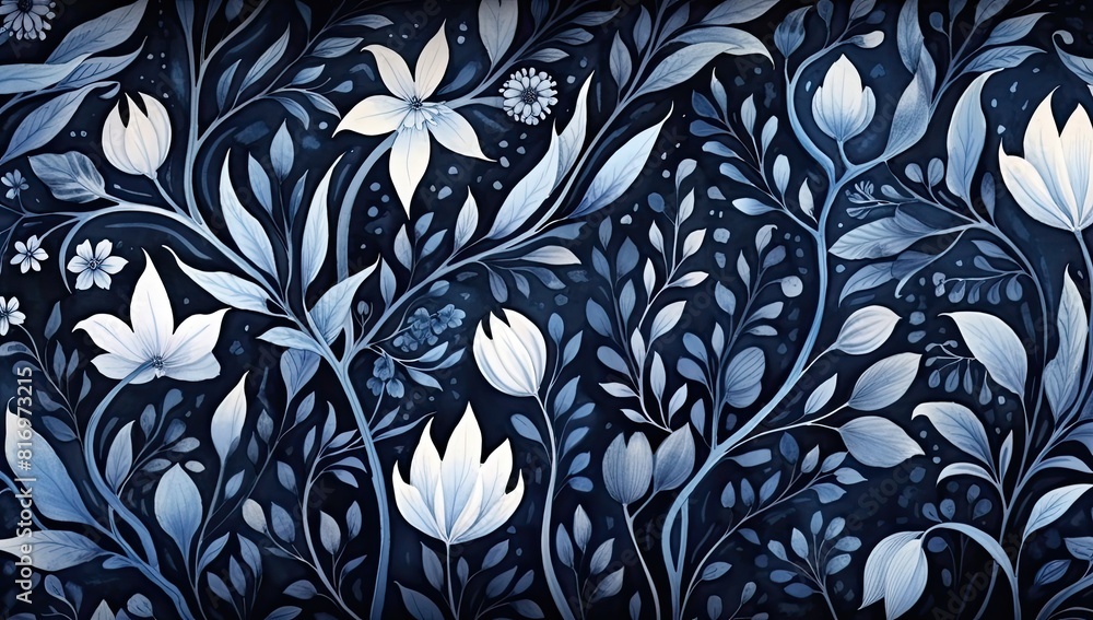 Charming White Flowers on Blue Pattern Charming White Flowers on Blue Pattern
