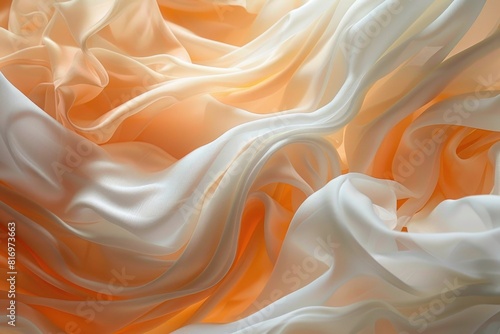 Elegant White and Peach Silk Fabric Waves Abstract Art