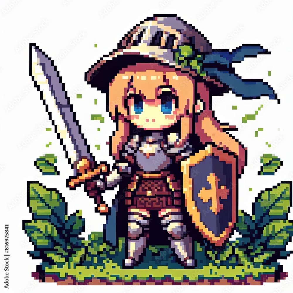 Cute Pixel Art Character of a Chibi Female Knight Medieval RPG Illustration Cute Pixel Art Character of a Chibi Female Knight Medieval RPG Illustration
