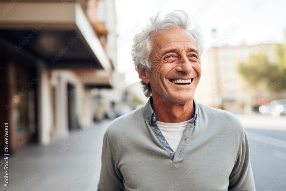 Portrait of a cheerful man in his 70s laughing isolated on soft gray background Portrait of a cheerful man in his 70s laughing isolated on soft gray background