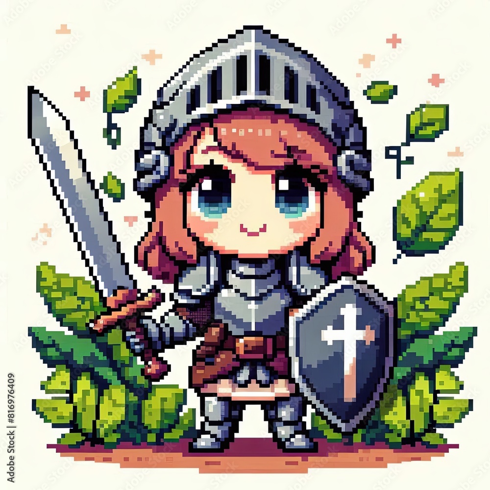 Cute Pixel Art Character of a Chibi Female Knight Medieval RPG Illustration Cute Pixel Art Character of a Chibi Female Knight Medieval RPG Illustration