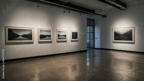 Minimalist gallery with framed art creating a serene and elegant atmosphere.