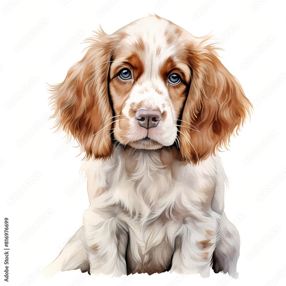 Clumber spaniel. Puppy dog. Spaniel dog clipart. Watercolor illustration. Generative AI. Detailed illustration.