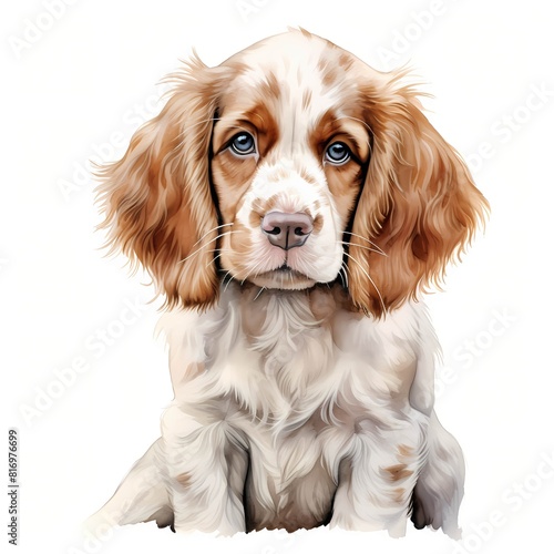 Clumber spaniel. Puppy dog. Spaniel dog clipart. Watercolor illustration. Generative AI. Detailed illustration. © Studicon