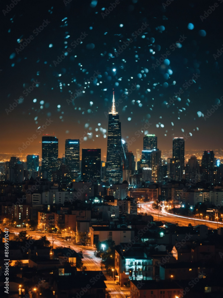 Wireless Cityscape, Nighttime Signals Illuminating the Urban Skyline
