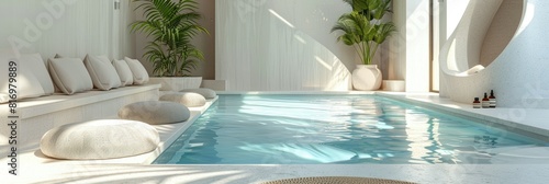 spa lounge with blue pool