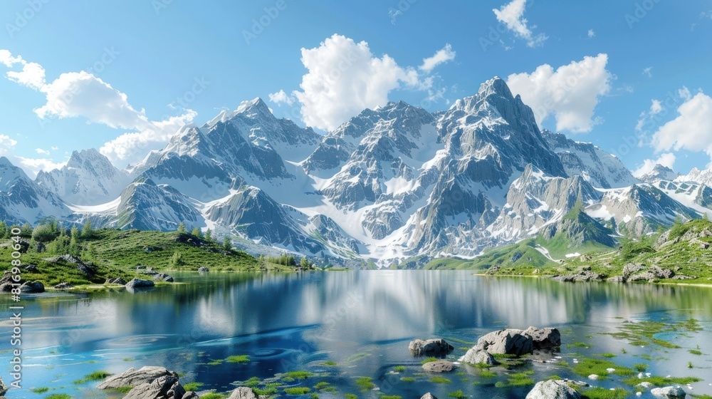 Fototapeta premium majestic mountain range with snow-capped peaks, 