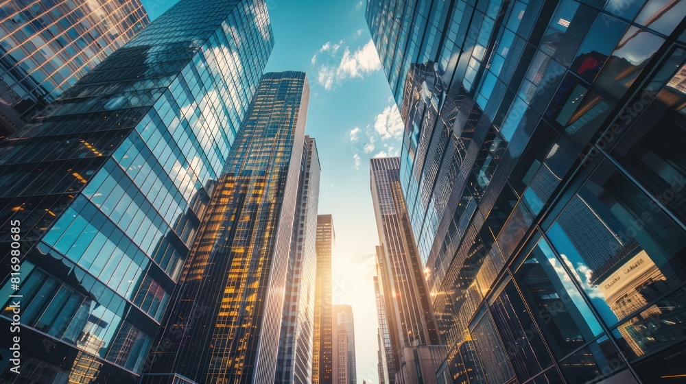 Obraz premium A high-rise cityscape showcasing the bustling financial district, representing growth, ambition, 