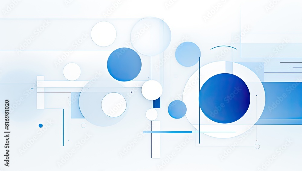 Obraz premium An abstract painting featuring blue and white hues, adorned with circles and squares
