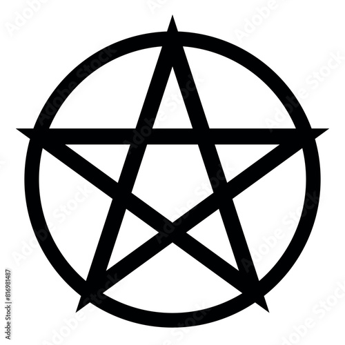Pentacle symbol - vector illustration of simple five-pointed star in circle, isolated on white