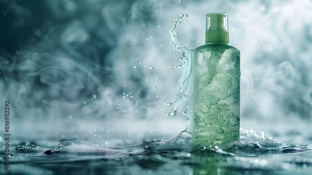 Green Glass Bottle Floating in Misty Water Backdrop Green Glass Bottle Floating in Misty Water Backdrop