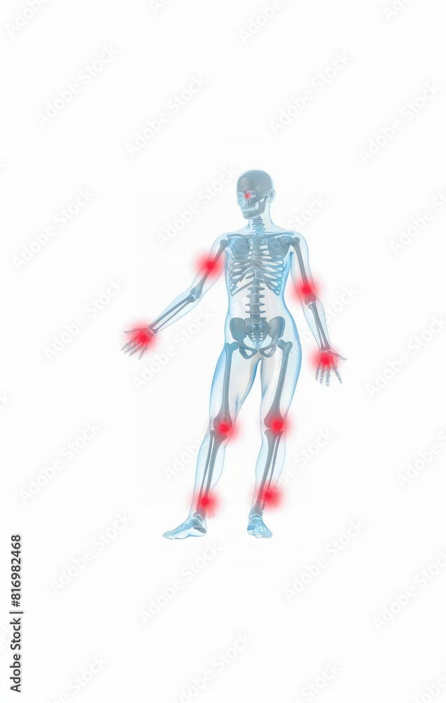 A human body with pain points highlighted in red on a white background A human body with pain points highlighted in red on a white background