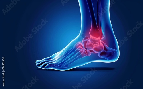An ankle pain with an isolated on a blue background