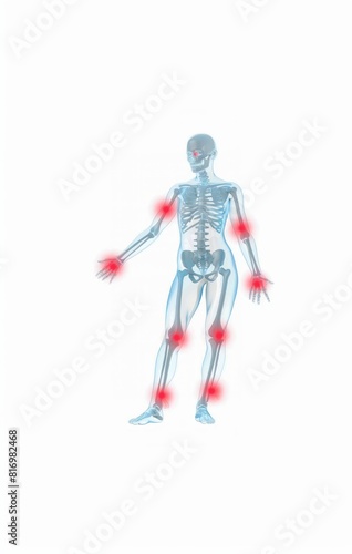 A human body with pain points highlighted in red on a white background