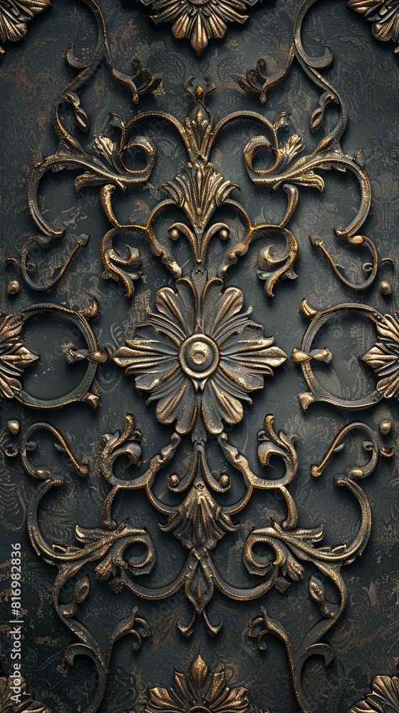 Exquisite ornate patterns deeply engraved in a textured surface, creating a luxurious and intricate decorative piece Exquisite ornate patterns deeply engraved in a textured surface, creating a luxurious and intricate decorative piece
