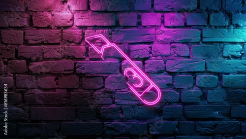 Wallpaper Mural Video footage of Pink glowing Cut, cutter, fully neon icon on brick wall background. Looped Neon Lines abstract on black background.Laser Pictogram animation. Seamless loop Torontodigital.ca