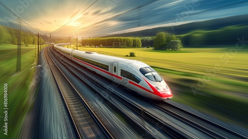 High speed train gliding effortlessly along a curved track © AlfaSmart
