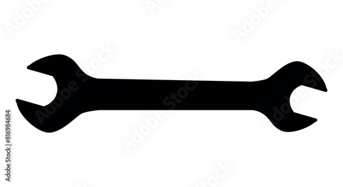 wrench silhouette shape, black and white vector illustration of hand tool spanner