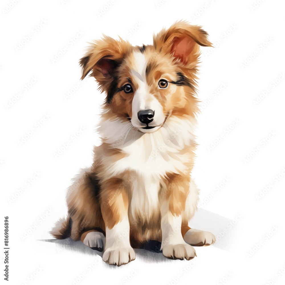 Collie. Puppy dog. Smooth collie clipart. Watercolor illustration. Generative AI. Detailed illustration.