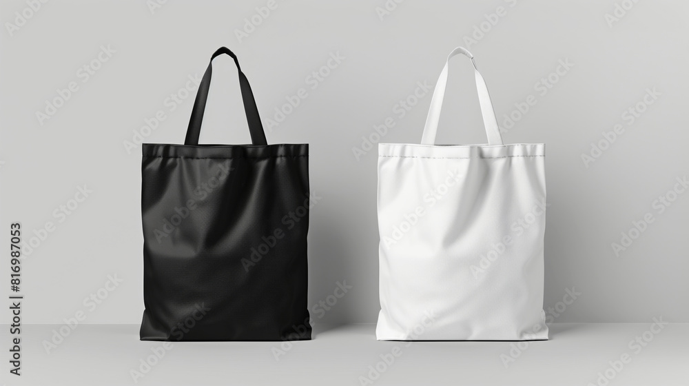 Minimalist mockup of two tote bags, one black and one white, presented against a neutral background. Ideal for showcasing branding or design concepts. Minimalist mockup of two tote bags, one black and one white, presented against a neutral background. Ideal for showcasing branding or design concepts.