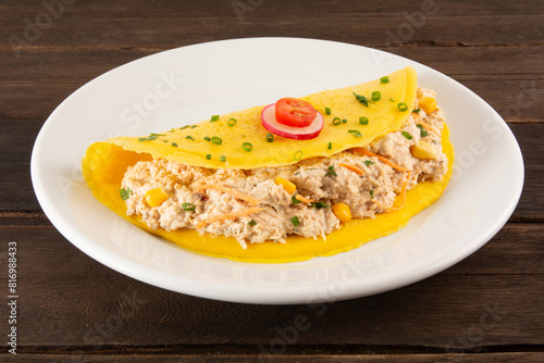 Chicken breast Crepioca Pancake, Brazilian cassava pancake, made from cassava flour and eggs