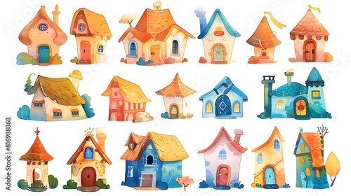 Charming Illustrated Cottages and Fairytale Homes in a Whimsical Village Setting