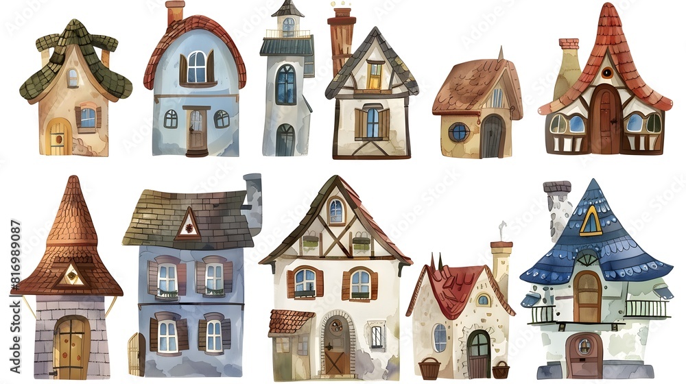 Naklejka premium Charming Storybook Style Architectural Designs in a Quaint European Village Landscape