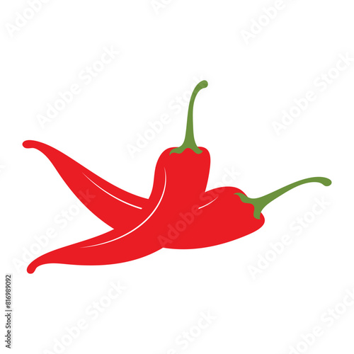 Chili hot pepper icon set. Fresh red chili cayenne peppers. Hot food spices. Sticker print template. Flat design. Isolated on White background.   Vector illustration. EPS 10