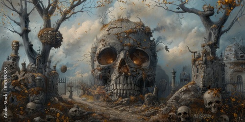 Death world, huge skull illustrate dead mood photo