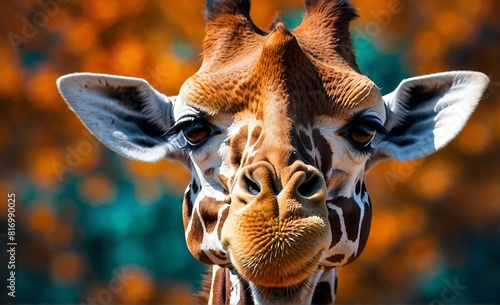 Portrait of a giraffe on the background of the forest