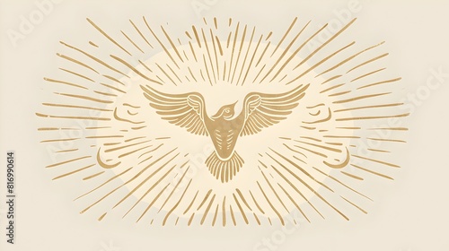 Simple Woodcut of Baptized Holy Spirit with Water in Vintage Beige Background