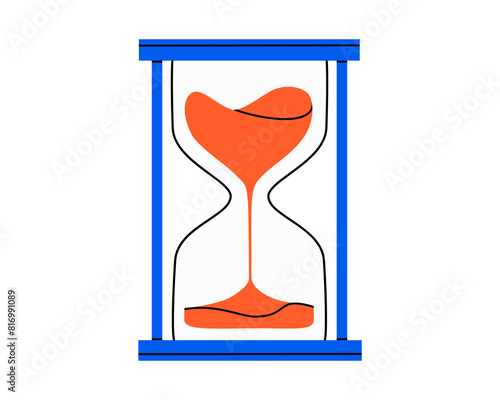 Hand drawn cute cartoon illustration of hourglass or sandglass. Watch counting time. Flat vector timetable or schedule in doodle style. Planning or time management icon. Event deadline. Isolated.