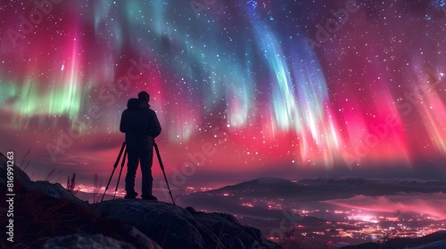 Photographer Capturing the Mesmerizing Aurora Borealis in the Wilderness
