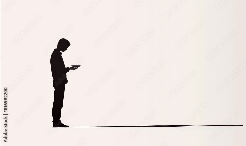 Minimalist black silhouette of man holding phone Minimalist black silhouette of man holding phone