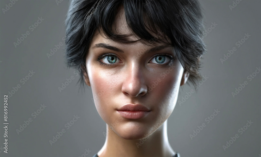 Hand drawn intensive eyes portrait of a young woman - AI generated Hand drawn intensive eyes portrait of a young woman - AI generated