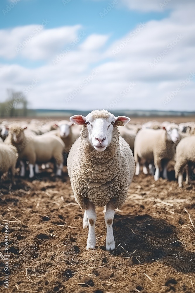 A sheep with a curious gaze, seemingly captivated by something in the distance. A sheep with a curious gaze, seemingly captivated by something in the distance.
