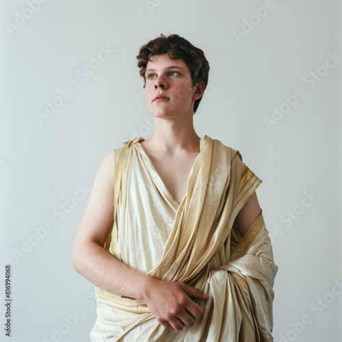 A young man dressed in a golden robe