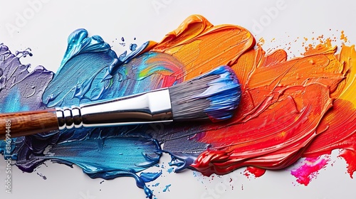 A paintbrush dipped in colorful paint, symbolizing the creativity, self-expression, and artistic exploration that art education fosters in students.stock photo