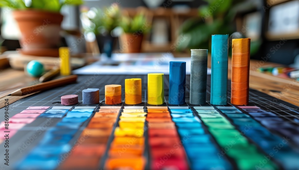 Obraz premium Create a minimal abstract still life using colored cylinders