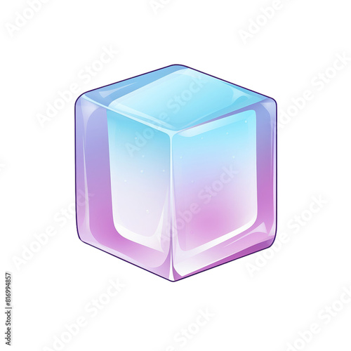3D rendering of a translucent glowing cube with smooth edges and a gradient from blue to pink., png , transparent