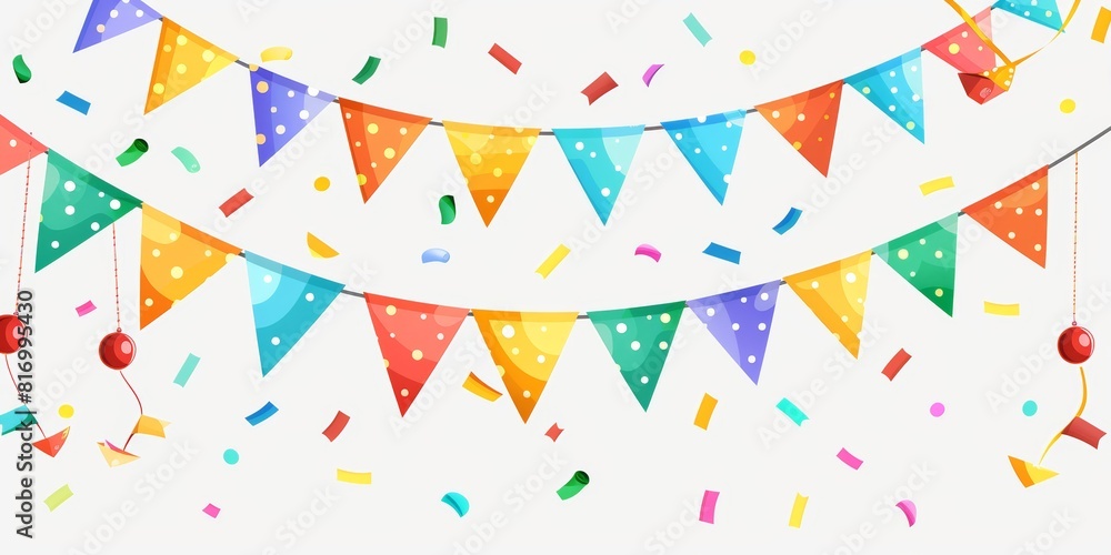 Carnival bunting banner isolated on a white background, a simple illustration in the style of a flat design, colorful, in the png style Carnival bunting banner isolated on a white background, a simple illustration in the style of a flat design, colorful, in the png style