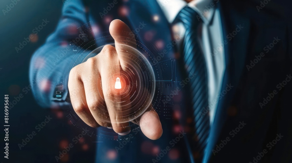 Close up hand Touching digital finger print Close up hand Touching digital finger print