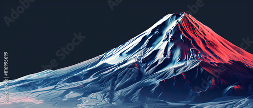 Very modern nature background, wallpaper, backdrop, texture of Mount Fuji in Japan, isolated. LIDAR model, map, scan, 3D design, red and white render photo